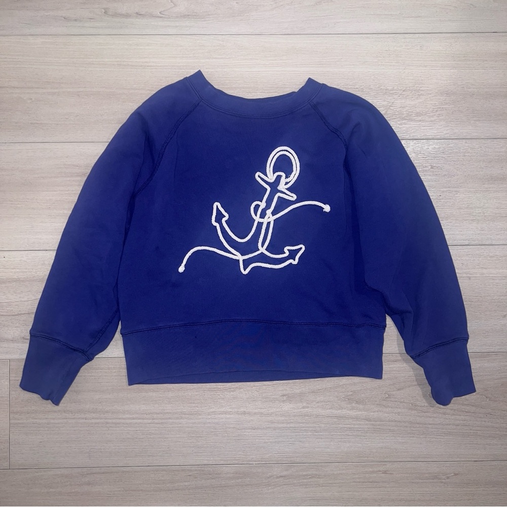 J. Crew Preppy Anchor Rope CREW Terry 100% Cotton Crewneck Sweatshirt Purple M